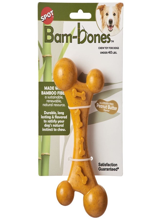 SPOT Bam-Bones Nubby Bone - Made with Strong Bamboo Fiber, Durable Long Lasting Chew Toy for Light to Moderate Chewers for Dogs & Teething Puppies Under 40lbs, 7in Allergen Free Peanut Butter Flavor - Image 1
