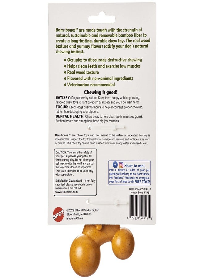 SPOT Bam-Bones Nubby Bone - Made with Strong Bamboo Fiber, Durable Long Lasting Chew Toy for Light to Moderate Chewers for Dogs & Teething Puppies Under 40lbs, 7in Allergen Free Peanut Butter Flavor - Image 4