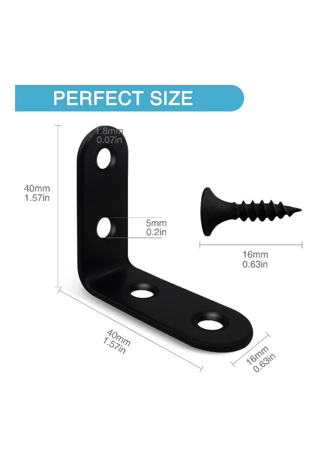 18 Pcs Stainless Steel L Bracket Set - Durable 90° Corner Braces for Wood Shelves & Furniture, Includes 72 Screws (1.57"x1.57") - Image 1