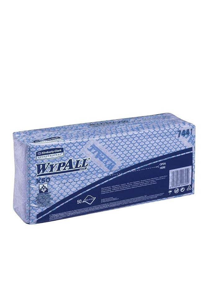 WypAll WypAll X50 Colour Coded Cleaning Cloths 7441 - Blue Wiping Cloths - 1 Pack x 50 Interfolded Colour Coded Cloths