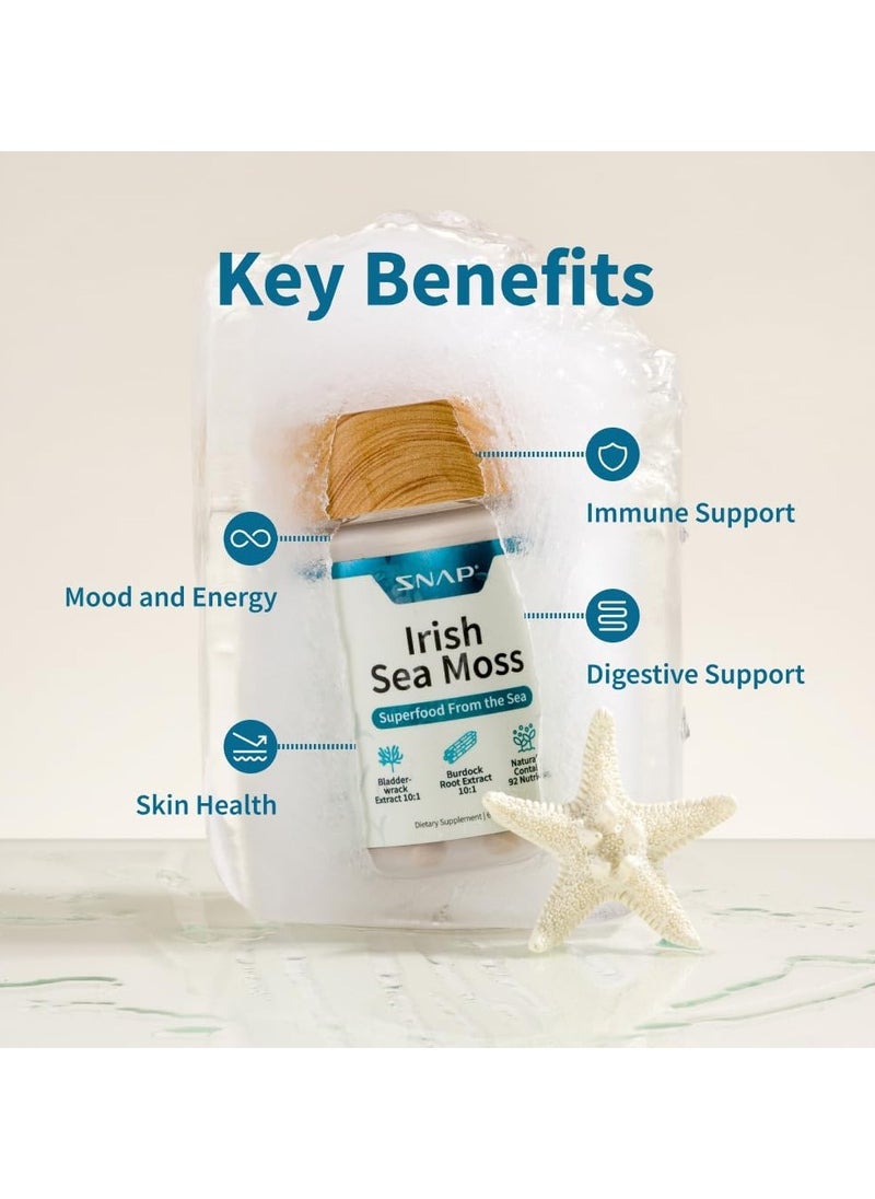 SNAP SUPPLEMENTS - Irish Sea Moss Superfood From Sea With Bladder Wrack Extract Naturally Contains 92 Nutrients 60 Capsules - Image 1
