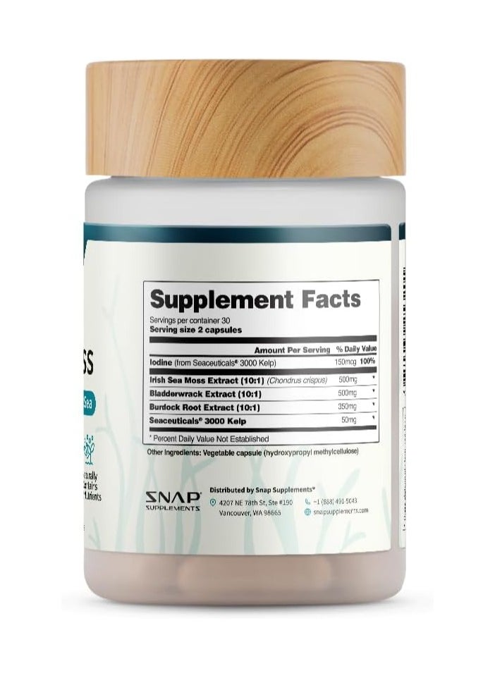 SNAP SUPPLEMENTS - Irish Sea Moss Superfood From Sea With Bladder Wrack Extract Naturally Contains 92 Nutrients 60 Capsules - Image 1