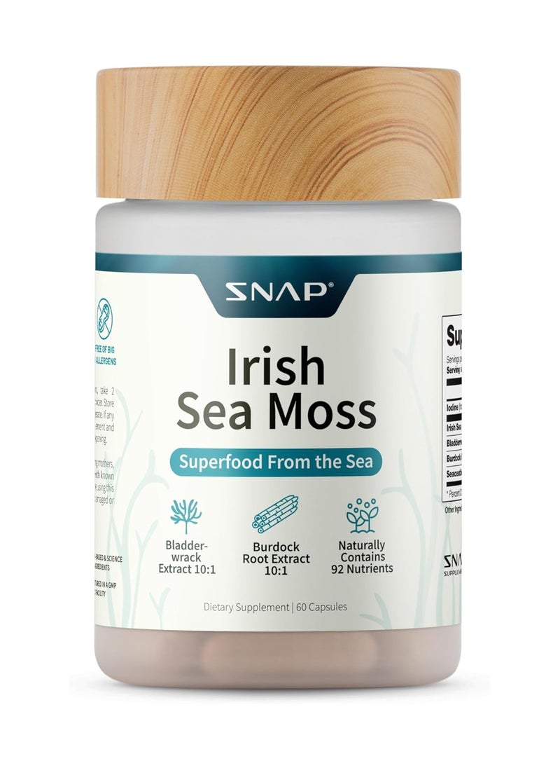 SNAP SUPPLEMENTS - Irish Sea Moss Superfood From Sea With Bladder Wrack Extract Naturally Contains 92 Nutrients 60 Capsules - Image 1