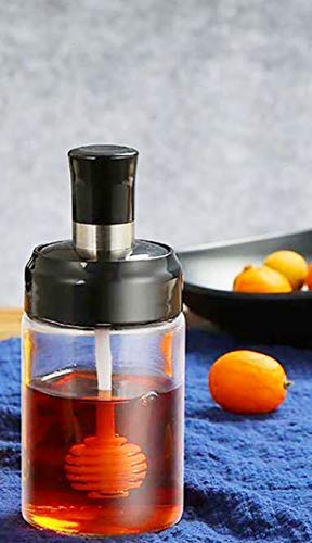 Bhavyam multifunctional honey bottle with dipper stick spoon for kitchen home,Glass Food Storage Honey Jar with Dipper,honey syrup jar with spoon(empty/250 ml) (1) - Image 2