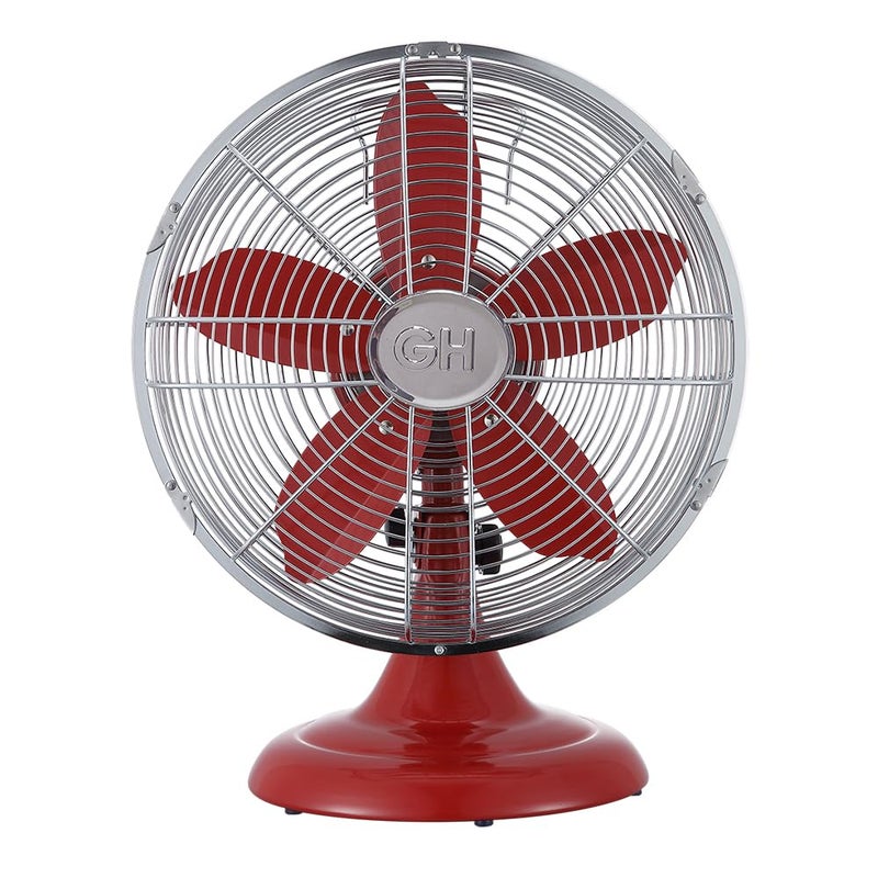 Good Housekeeping 92611 All-Metal 12" Retro Desk Office Table Fan with Wide Oscillation, 3-Speed Settings & Carrying Handle, Crimson Red - Image 1