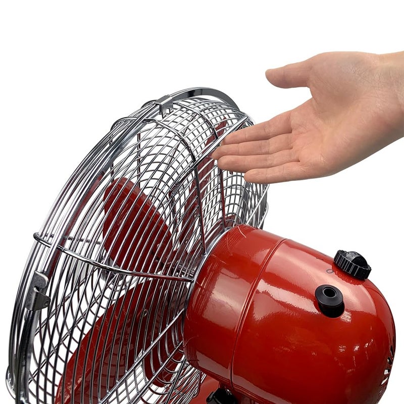 Good Housekeeping 92611 All-Metal 12" Retro Desk Office Table Fan with Wide Oscillation, 3-Speed Settings & Carrying Handle, Crimson Red - Image 2