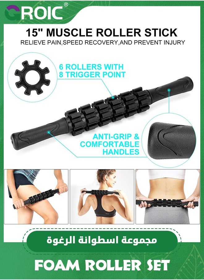 GROIC Foam Roller Set - High Density Back Roller, Muscle Roller Stick,2 Foot Fasciitis Ball, Stretching Strap, Peanut Massage Ball for Whole Body Physical Therapy & Exercise, Back Pain, Leg, Deep Tissue  - Image 3