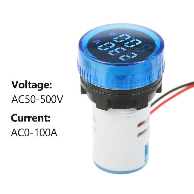 مقياس الفولت والأمبير (Volt-Ammeter) بنطعة دائرية زرقاء مقاس 30*30 مم - مقاس رقمي للجهد والتيار يصل مدى القياس إلى 0-100 أمبير في التيار المتردد و50-500 فولت، مخصص للطاقة الكهربائية والاتصالات السلكية واللاسلكية والمعدات الآلية والسفن والمنسوجات والطباعة والمعدات التعدينية - Image 2