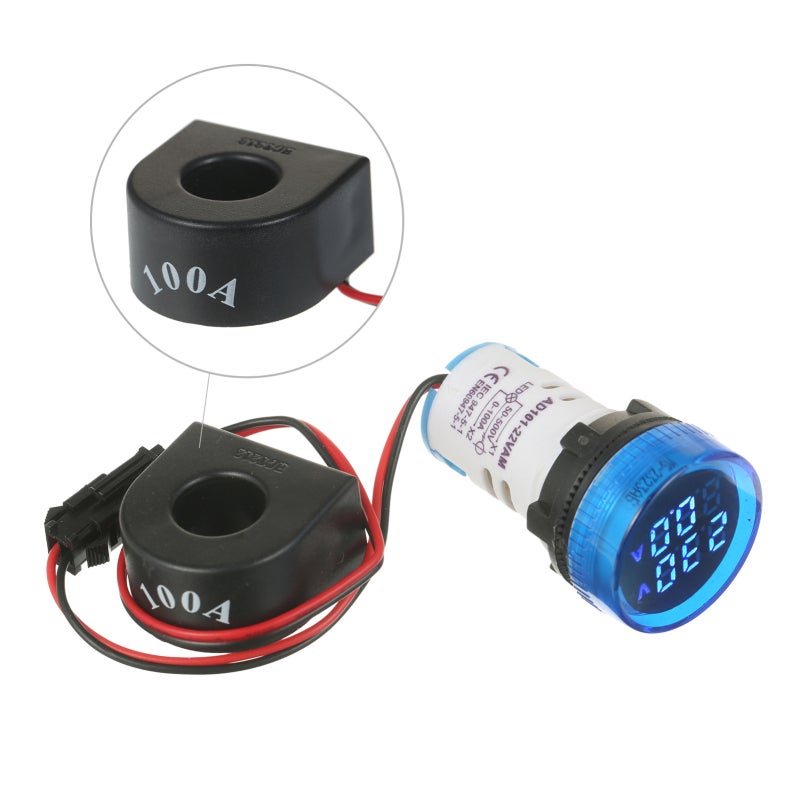 مقياس الفولت والأمبير (Volt-Ammeter) بنطعة دائرية زرقاء مقاس 30*30 مم - مقاس رقمي للجهد والتيار يصل مدى القياس إلى 0-100 أمبير في التيار المتردد و50-500 فولت، مخصص للطاقة الكهربائية والاتصالات السلكية واللاسلكية والمعدات الآلية والسفن والمنسوجات والطباعة والمعدات التعدينية - Image 5