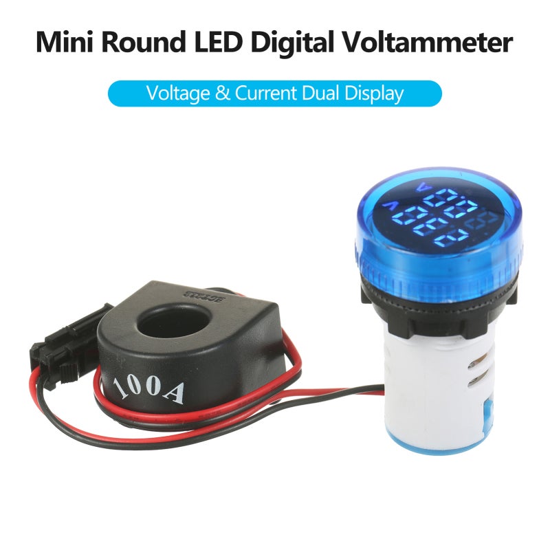 مقياس الفولت والأمبير (Volt-Ammeter) بنطعة دائرية زرقاء مقاس 30*30 مم - مقاس رقمي للجهد والتيار يصل مدى القياس إلى 0-100 أمبير في التيار المتردد و50-500 فولت، مخصص للطاقة الكهربائية والاتصالات السلكية واللاسلكية والمعدات الآلية والسفن والمنسوجات والطباعة والمعدات التعدينية - Image 3