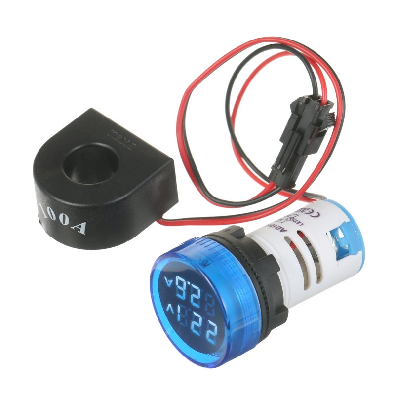 مقياس الفولت والأمبير (Volt-Ammeter) بنطعة دائرية زرقاء مقاس 30*30 مم - مقاس رقمي للجهد والتيار يصل مدى القياس إلى 0-100 أمبير في التيار المتردد و50-500 فولت، مخصص للطاقة الكهربائية والاتصالات السلكية واللاسلكية والمعدات الآلية والسفن والمنسوجات والطباعة والمعدات التعدينية - Image 1