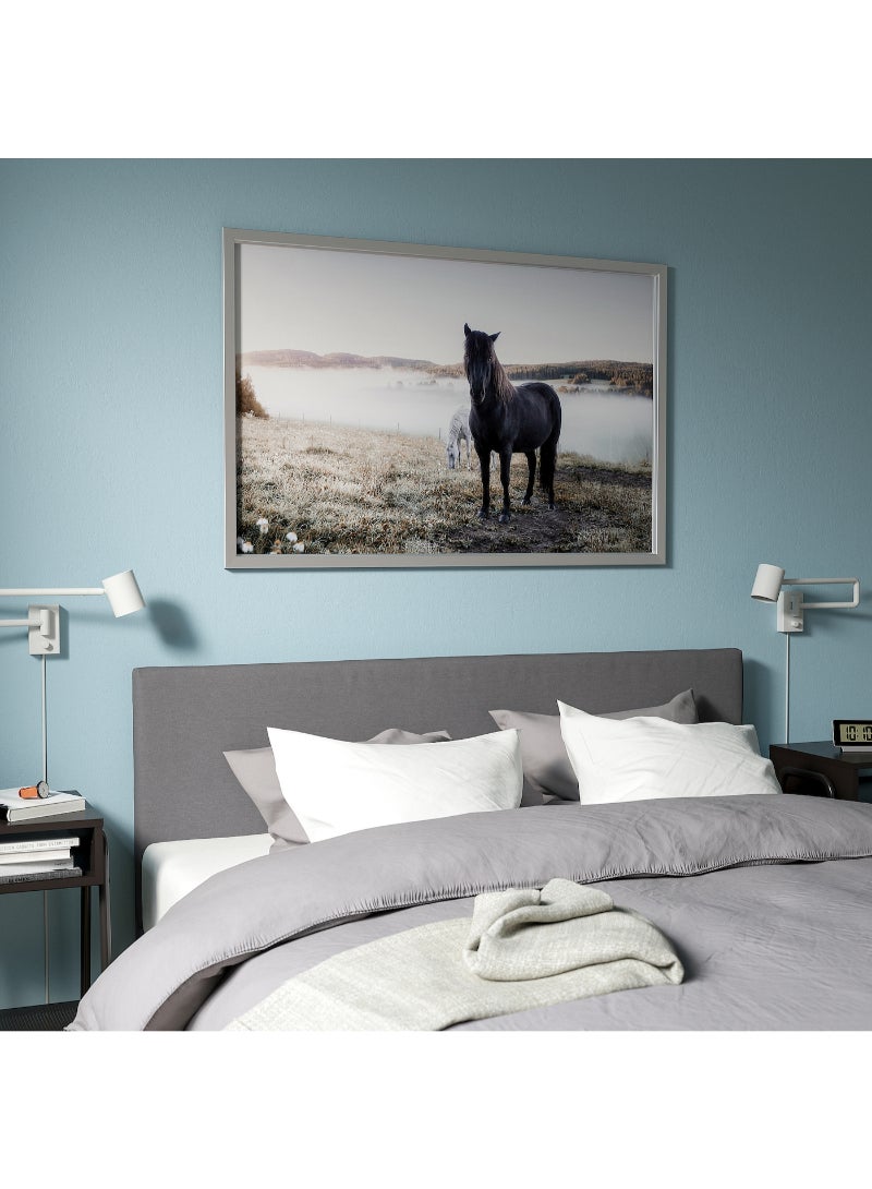 IKEA FRAKTA Picture with frame - grazing horses/aluminium-colour - 118x78 cm - Image 2
