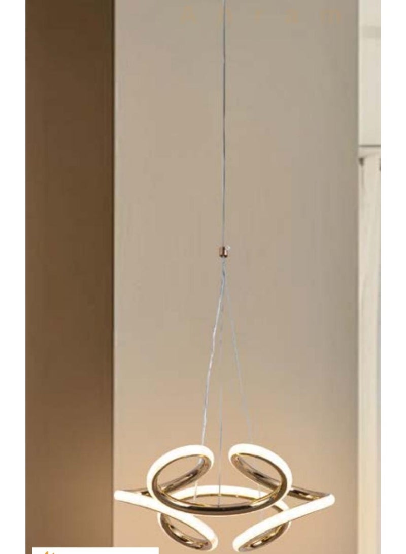Modern LED pendant chandelier featuring a silver swirl design, model 6006