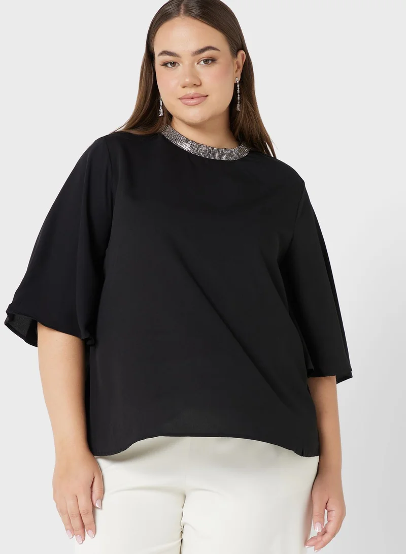 Ella Plus Embellished Neck Detail Top