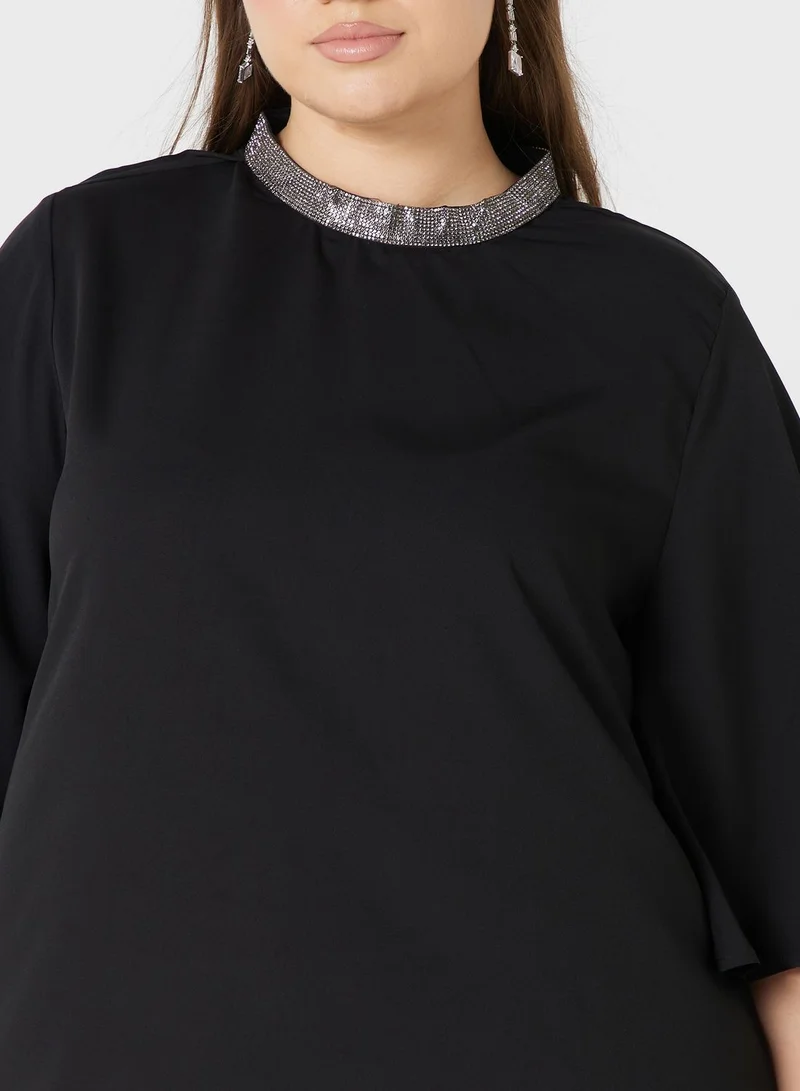 Ella Plus Embellished Neck Detail Top