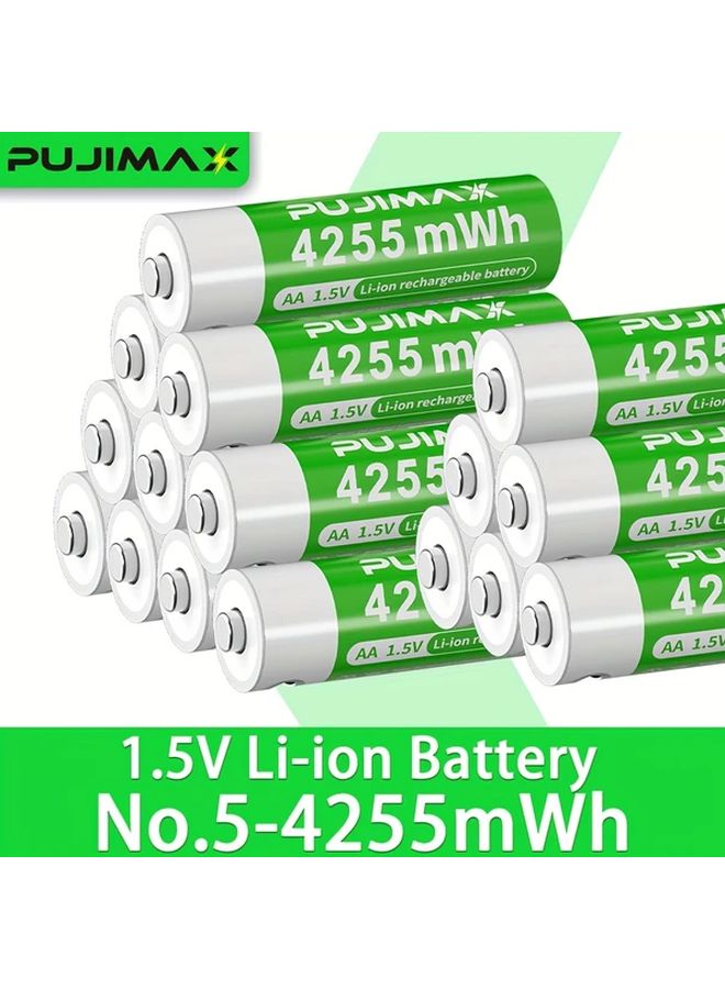 PUJIMAX AA 1 5V 4255mWh Rechargeable Lithium Ion Battery 16PCS Fast USB C Charging - Image 1