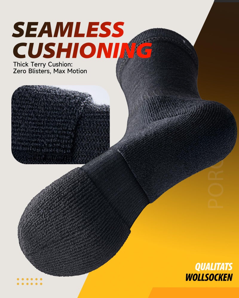 RUIXUE Merino Wool Hiking Socks for Men Women | OEKO-TEX & GRS Certified | Seamless Toe, Terry Cushioned, Odor-Resistant, Breathable Soft Stretch Thermal Warm Boot Sock - 3 Pairs,M - Image 4