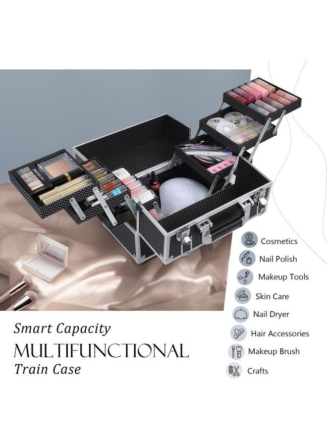 FRENESSA Makeup Train Case Makeup Case 11.8 Inch Large Cosmetic Box Organizer Travel Storage Professional Make Up Train Carrying Case with 6 Trays Locking Hard Vanity Storage Black - Image 1