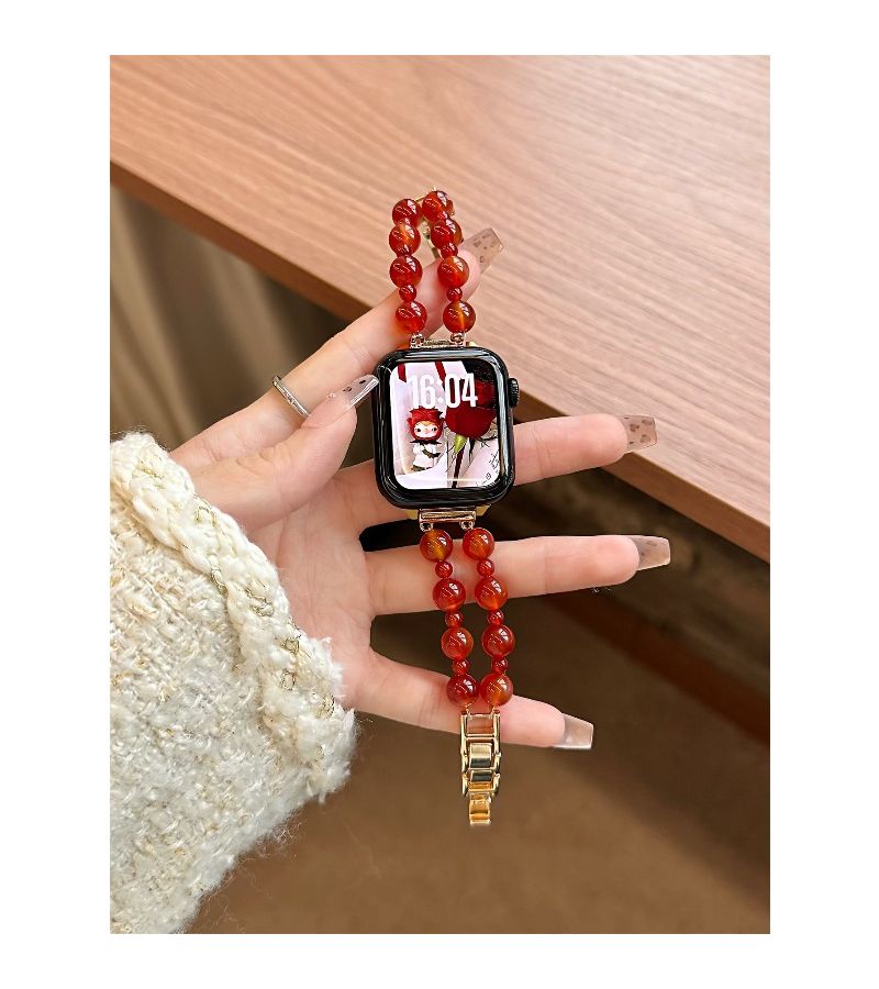 Handmade Red Agate Bead Watch Band For Apple Watch 38mm 40mm 41mm 42mm - Image 1