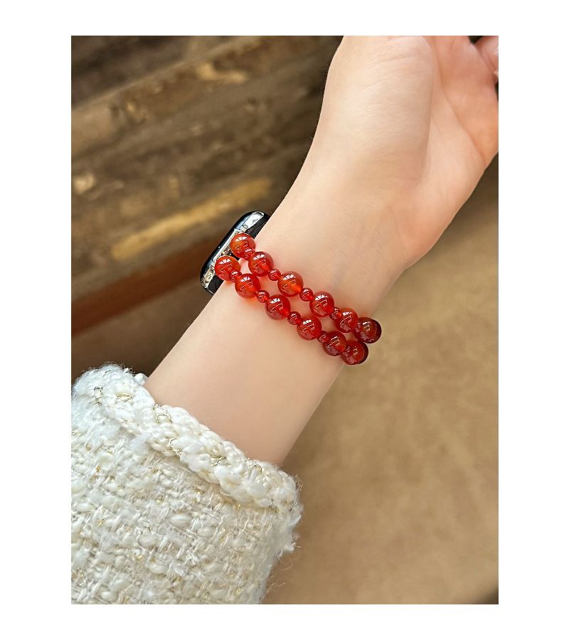 Handmade Red Agate Bead Watch Band For Apple Watch 38mm 40mm 41mm 42mm - Image 4