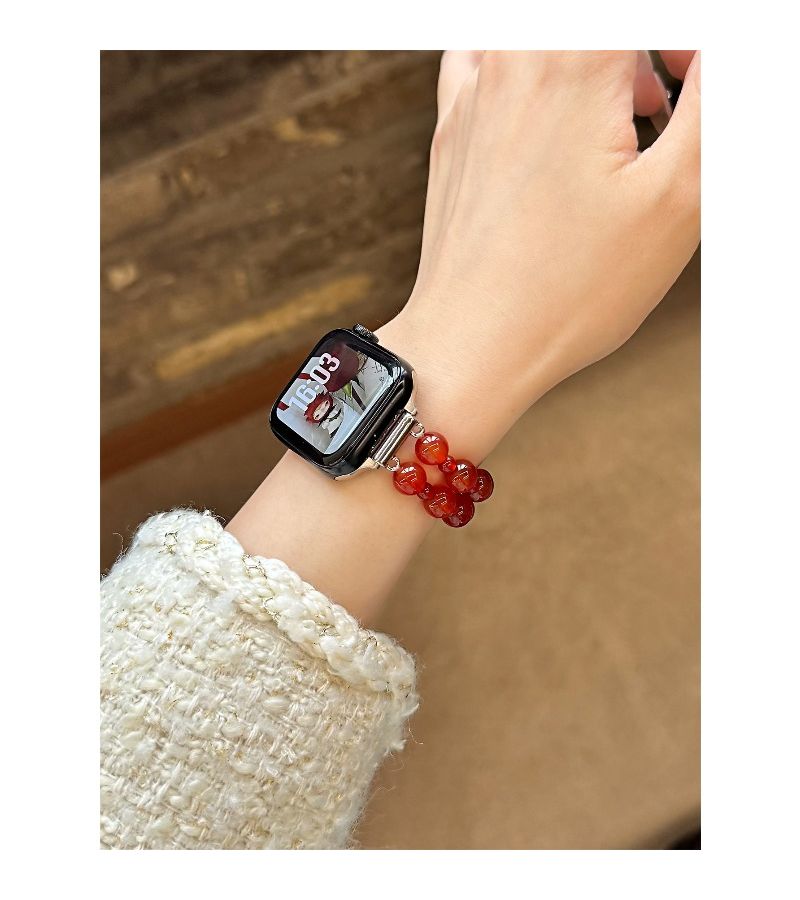 Handmade Red Agate Bead Watch Band For Apple Watch 38mm 40mm 41mm 42mm - Image 3