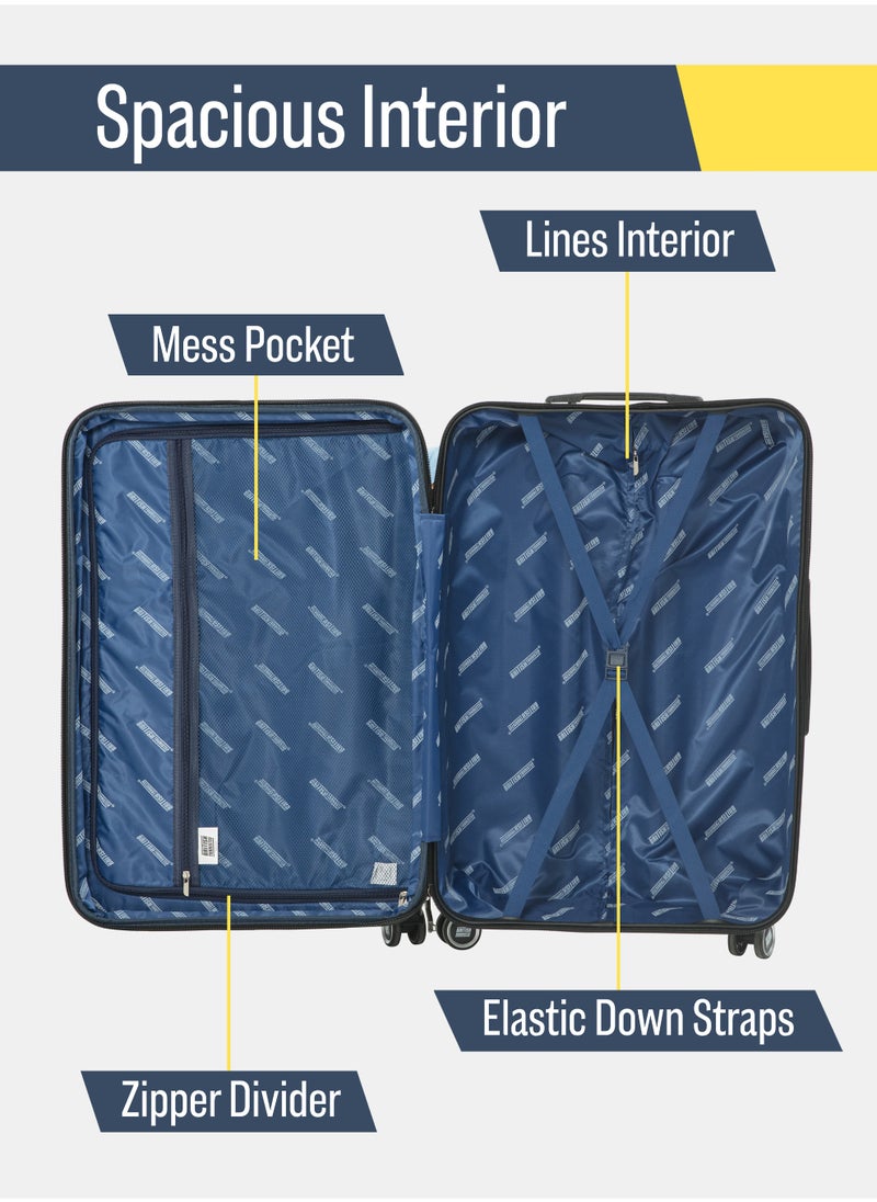 British Tourister 3-Piece ABS Hard Shell Luggage Set (20/24/28 Inch) with Expandable Layer – Lightweight Suitcases with Spinner Wheels, Aluminium Trolley – Travel Trolley Bag Set