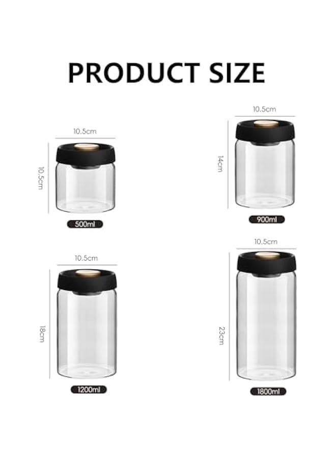 MIXDE Glass Canister with Vacuum Lids,Borosilicate Glass Coffee Canister Container,Perfect for Coffee,Beans,Loose Tea,Candy,Nuts,Spices,Snacks for Fresh Keeping (500ML) - Image 2