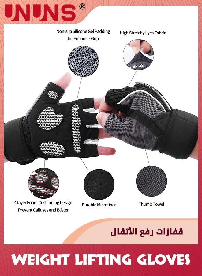 UNUNS Weight Lifting Gloves,Workout Gloves For Men And Women,Cycling Gloves With Wrist Straps,Breathable Half Finger Exercise Gloves For Gym/Weight Training/Pull Up Home Work Out  - Image 2