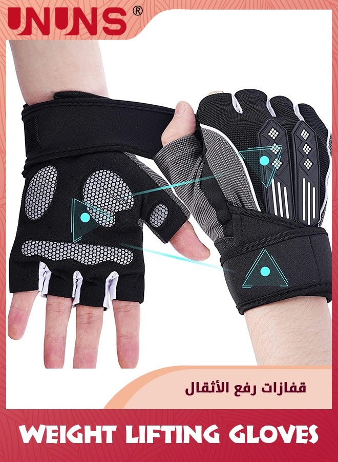 UNUNS Weight Lifting Gloves,Workout Gloves For Men And Women,Cycling Gloves With Wrist Straps,Breathable Half Finger Exercise Gloves For Gym/Weight Training/Pull Up Home Work Out  - Image 1