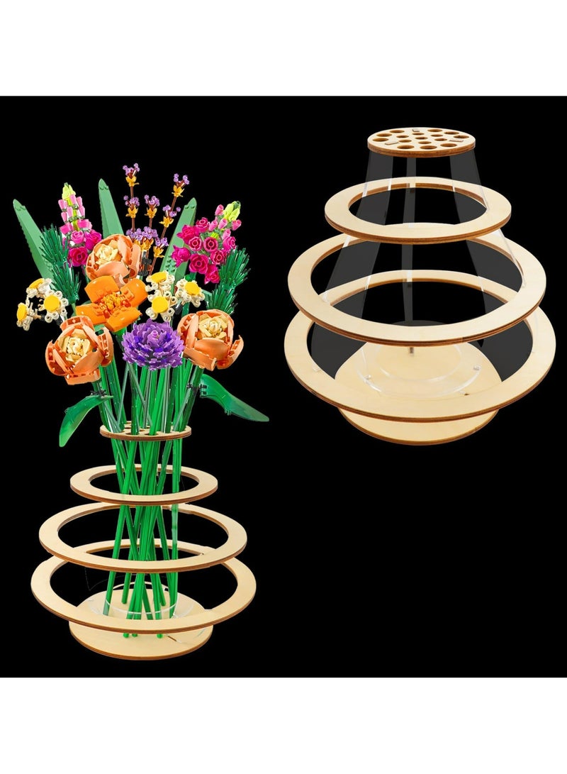CMGTYYD Wooden Vase for Lego Flowers, Floating Rings Vase for Lego Flower Bouquet Building Set, Display Stand for Lego Roses Cherry Blossom Sunflower Tulips Daffodils Lotus, Perfect for Home Office Decor  - Image 1
