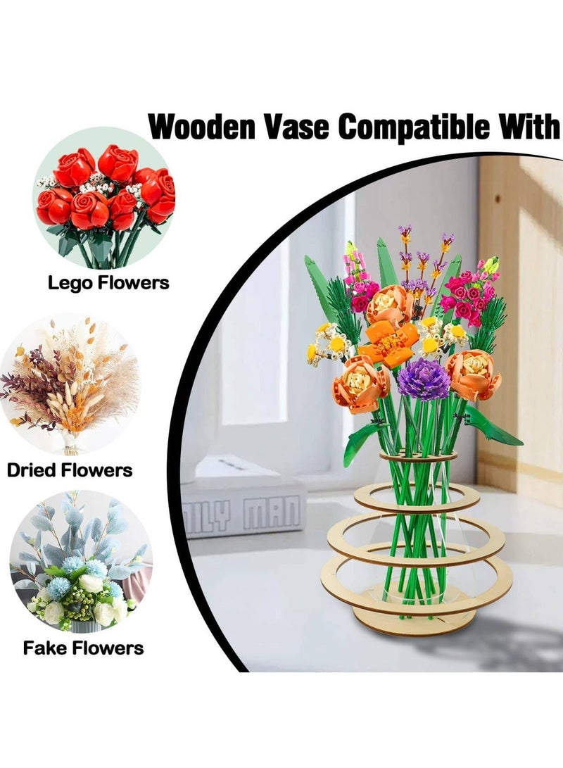 CMGTYYD Wooden Vase for Lego Flowers, Floating Rings Vase for Lego Flower Bouquet Building Set, Display Stand for Lego Roses Cherry Blossom Sunflower Tulips Daffodils Lotus, Perfect for Home Office Decor  - Image 5