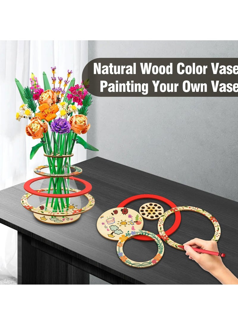 CMGTYYD Wooden Vase for Lego Flowers, Floating Rings Vase for Lego Flower Bouquet Building Set, Display Stand for Lego Roses Cherry Blossom Sunflower Tulips Daffodils Lotus, Perfect for Home Office Decor  - Image 3
