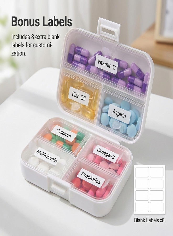 Gtheimn Travel Pill Organizer, Portable 7 Compartments Foldable Pill Box, Daily Medicine Dispenser and Vitamin Container with Secure Lids for Pocket or Purse (White - Image 5
