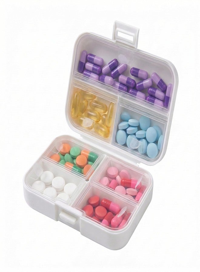 Gtheimn Travel Pill Organizer, Portable 7 Compartments Foldable Pill Box, Daily Medicine Dispenser and Vitamin Container with Secure Lids for Pocket or Purse (White - Image 1