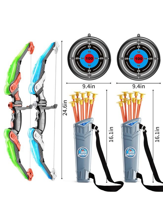TEMI 2 Pack Set Kids Archery Bow Arrow Toy Set Outdoor Hunting Play with 2 Bow 20 Suction Cup Arrows 2 Target & 2 Quiver, LED Light Up Function Toy, Outdoor Toys for Kids, Boys & Girls Ages 3-12 - Image 2