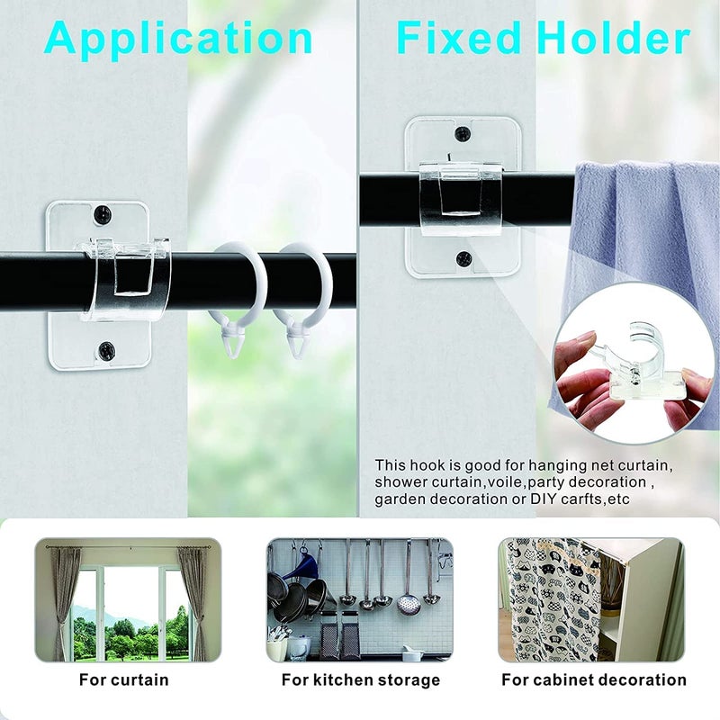 MOSHTU MOSHTU 8 Pcs Curtain Rod Holder Drapery Hook ABS Wall Bracket No Drill Curtain Rod Fixed Home Transparent Wall Brackets Towel Rod Hooks for Home Bathroom - Image 4
