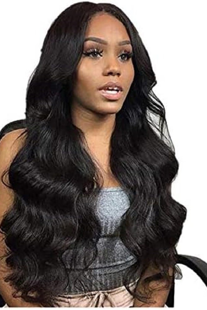 اي سي اي اف باروكة شعر مستعار من الدانتيل الأسود من ECIF Fashion بألوان مختلطة، طويلة ومموجة طبيعية بدون غراء، جزء وسطي صناعي من الدانتيل الأمامي للنساء، نصف مربوط يدويًا ومقاوم للحرارة - Image 1