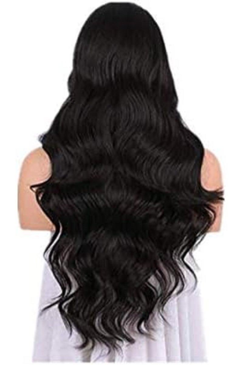 اي سي اي اف باروكة شعر مستعار من الدانتيل الأسود من ECIF Fashion بألوان مختلطة، طويلة ومموجة طبيعية بدون غراء، جزء وسطي صناعي من الدانتيل الأمامي للنساء، نصف مربوط يدويًا ومقاوم للحرارة - Image 2