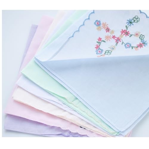MemoryHanky Women's Handkerchiefs 100% Cotton Rose Embroidery Hankies 13.7" Assort Color - Image 5