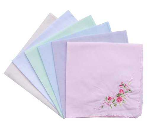 MemoryHanky Women's Handkerchiefs 100% Cotton Rose Embroidery Hankies 13.7" Assort Color - Image 4