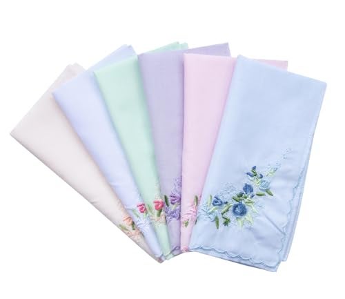 MemoryHanky Women's Handkerchiefs 100% Cotton Rose Embroidery Hankies 13.7" Assort Color - Image 2