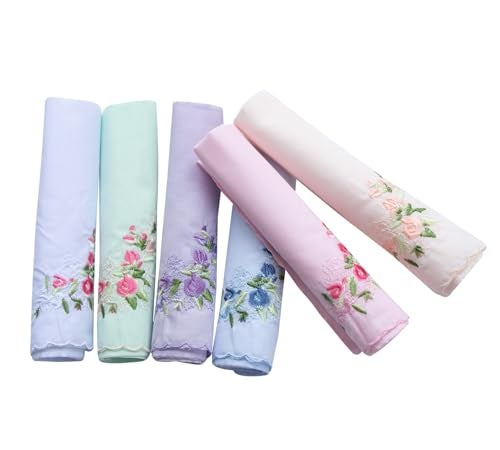 MemoryHanky Women's Handkerchiefs 100% Cotton Rose Embroidery Hankies 13.7" Assort Color - Image 3