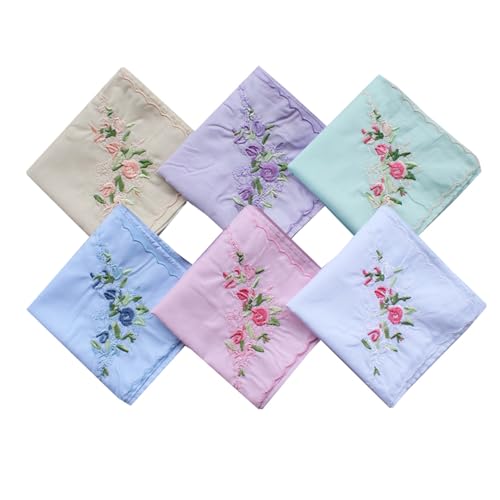 MemoryHanky Women's Handkerchiefs 100% Cotton Rose Embroidery Hankies 13.7" Assort Color - Image 1