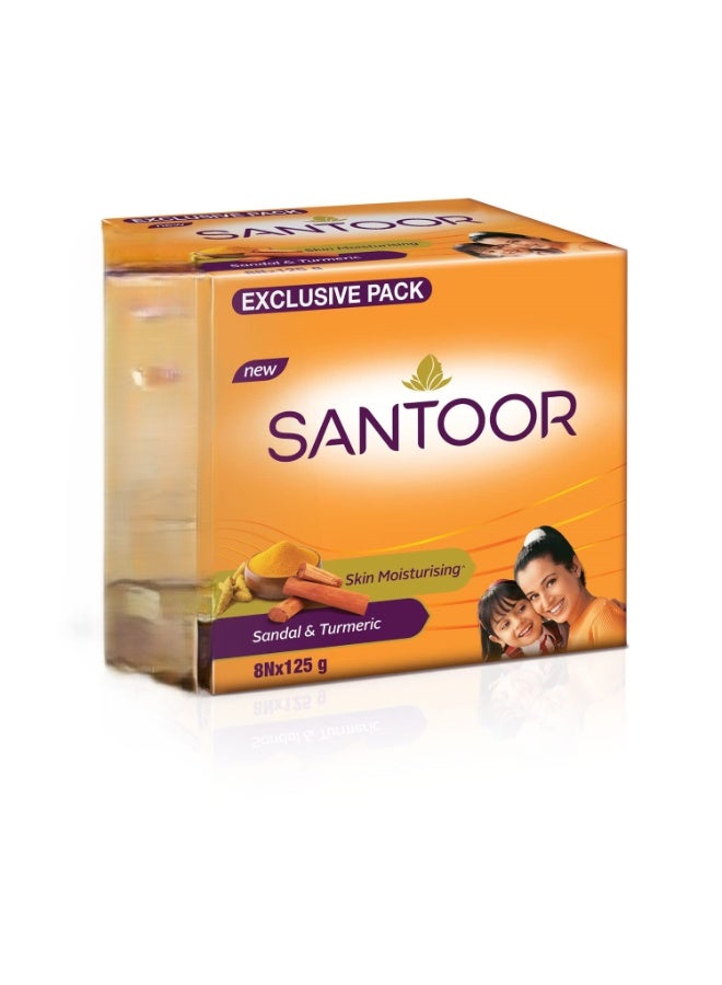 Santoor Skin Moisturizing Sandal & Turmeric Bathing Soap with Nourishing & Anti-Aging Properties| For Soft & Smooth and Younger-Looking Skin| For All Skin Types| Pack of 8, 125g - Image 2