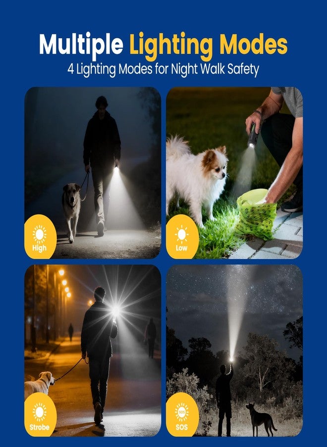 حامل أكياس فضلات الكلاب مزود بمصباح LED قابل لإعادة الشحن وخطاف للتعليق بدون استخدام اليدين، حامل أكياس فضلات الحيوانات الأليفة قابل للسحب للربط بالمقود، يتضمن 60 كيسًا مانعًا للتسرب لفضلات الكلاب - Image 4