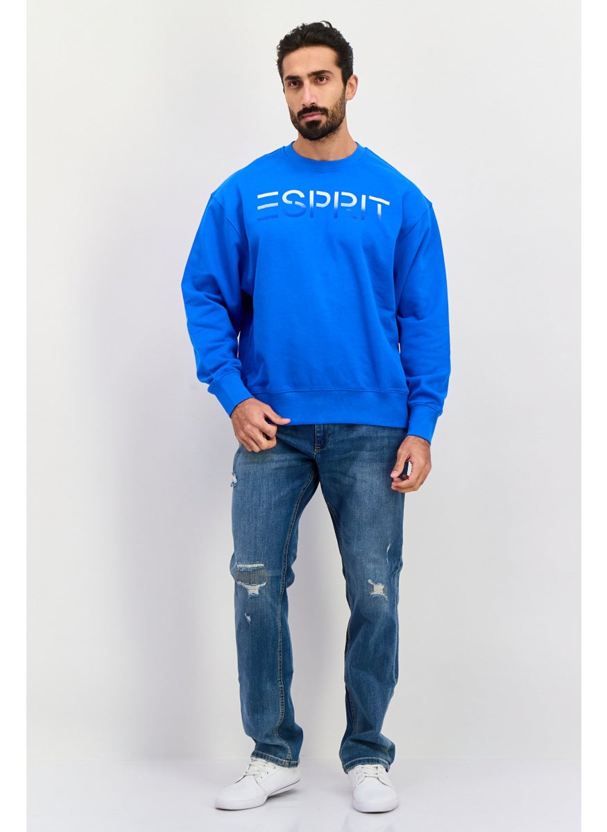ESPRIT Men Crew Neck Brand Logo Long Sleeves Sweatshirt, Blue  - Image 3