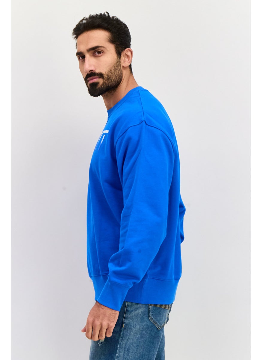 ESPRIT Men Crew Neck Brand Logo Long Sleeves Sweatshirt, Blue  - Image 2