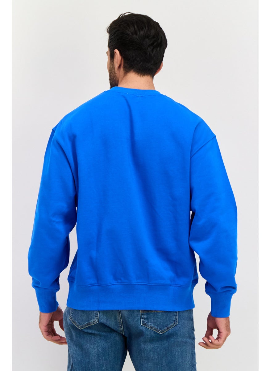 ESPRIT Men Crew Neck Brand Logo Long Sleeves Sweatshirt, Blue  - Image 4