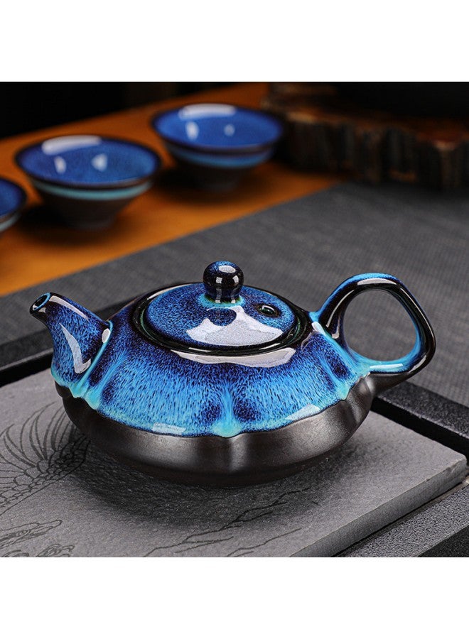 دبليو أيه أو كي أن طقم شاي سيراميك مكون من خمس قطع، طقم إبريق شاي وفناجين شاي، طقم هدايا شاي قهوة سيراميك، أكواب وصحون، مجموعة تقديم تتضمن إبريق شاي واحد، 4 فناجين شاي (أزرق وأسود) - Image 3