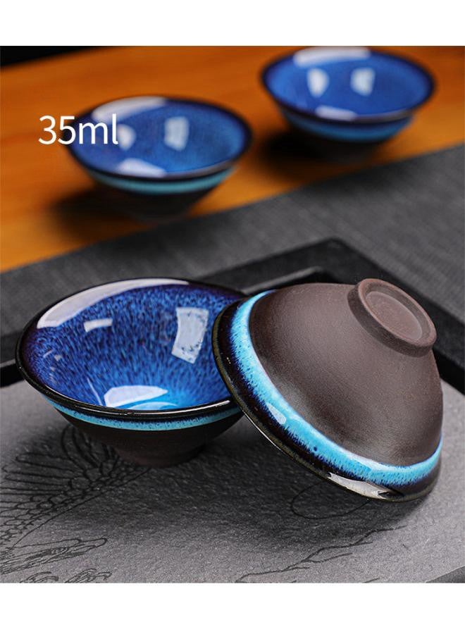 دبليو أيه أو كي أن طقم شاي سيراميك مكون من خمس قطع، طقم إبريق شاي وفناجين شاي، طقم هدايا شاي قهوة سيراميك، أكواب وصحون، مجموعة تقديم تتضمن إبريق شاي واحد، 4 فناجين شاي (أزرق وأسود) - Image 5